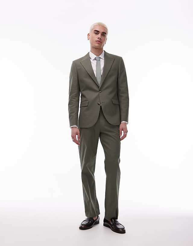 asos Topman single breasted linen blend in light blue