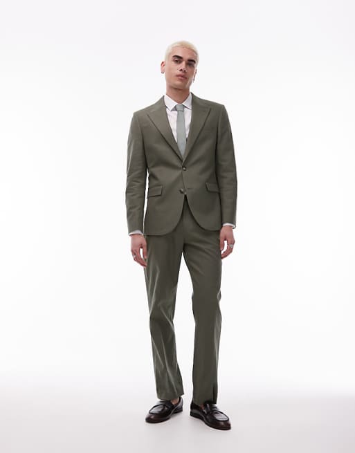 asos Topman single breasted linen blend in light blue