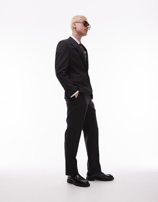 Asos Topman Single Breasted Linen Blend Suit In Black
