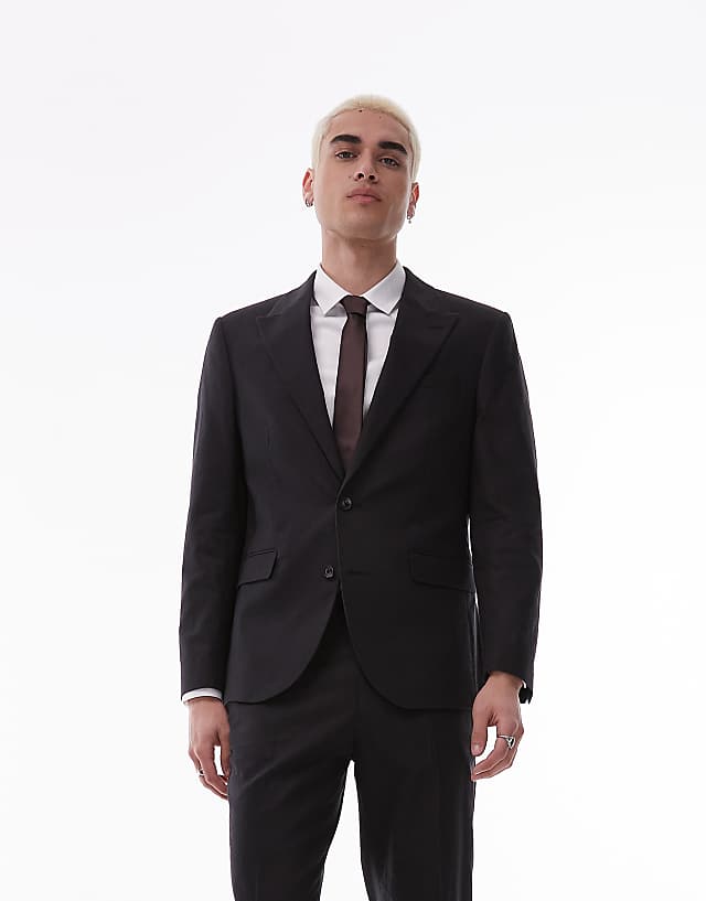 Asos Topman Single Breasted Linen Blend Suit In Black