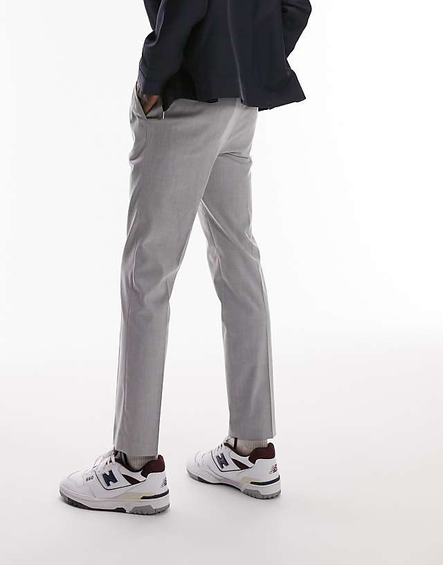 Asos Topman Skinny Smart Trousers With Elastic Waistband In Light Grey