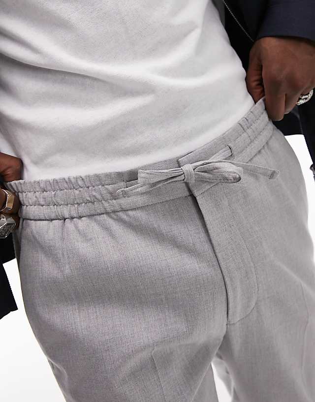 Asos Topman Skinny Smart Trousers With Elastic Waistband In Light Grey