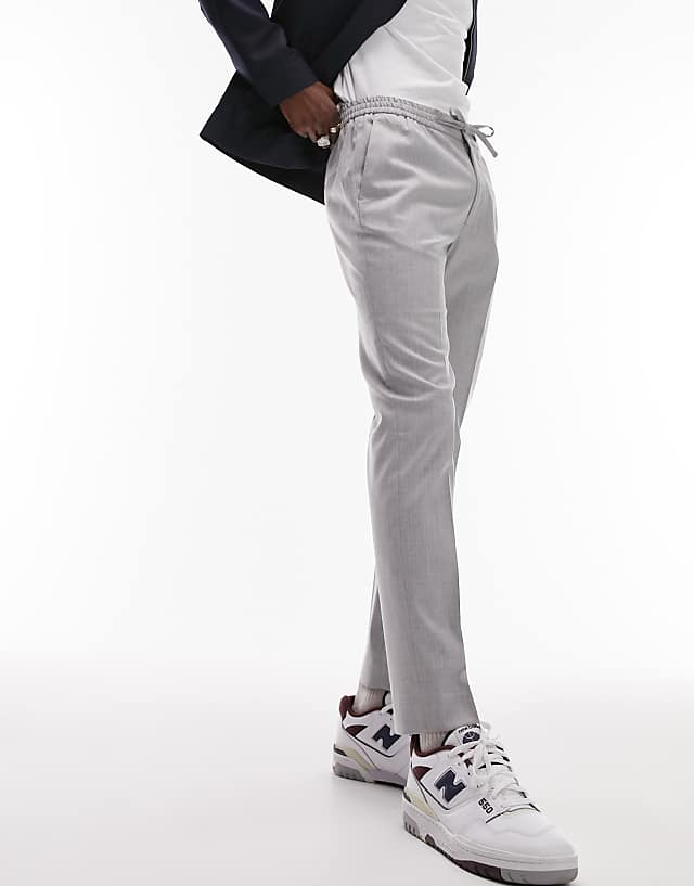 Asos Topman Skinny Smart Trousers With Elastic Waistband In Light Grey