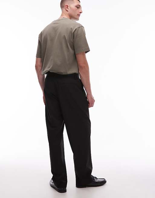 Asos Topman Smart Wide Leg Pleated Trousers In Black