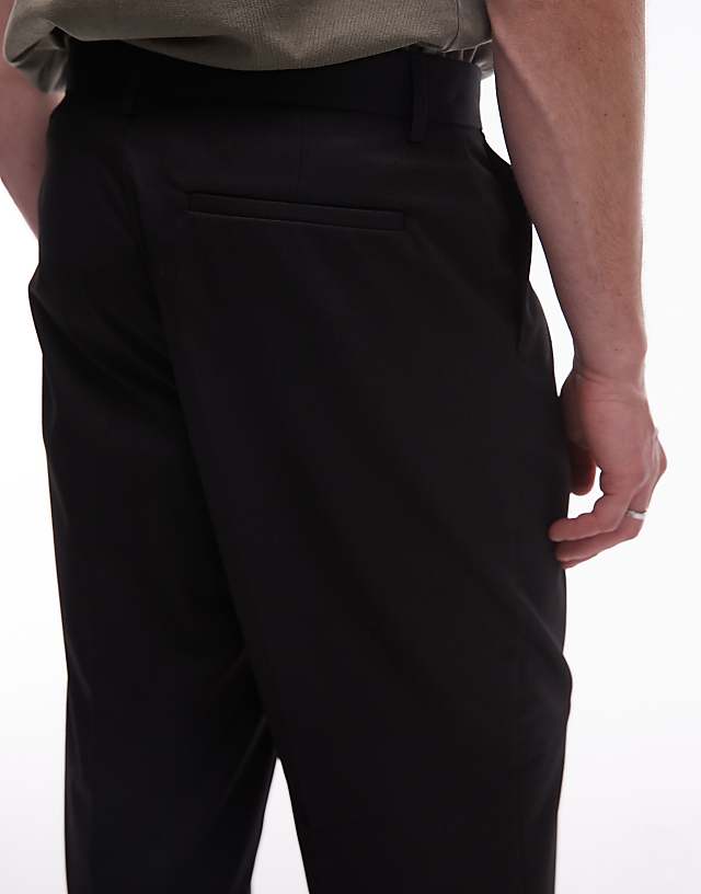 Asos Topman Smart Wide Leg Pleated Trousers In Black