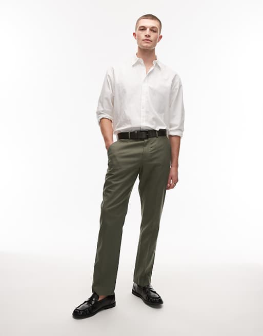 asos Topman straight fit linen blend suit trouser in khaki