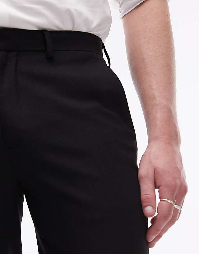 Asos Topman Stretch Slim Textured Suit Trousers In Black