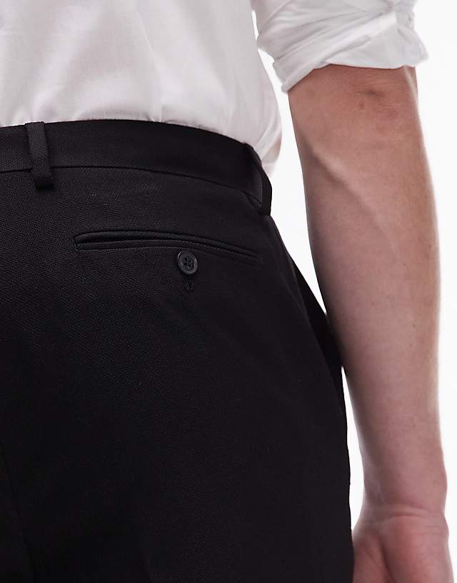 Asos Topman Stretch Slim Textured Suit Trousers In Black