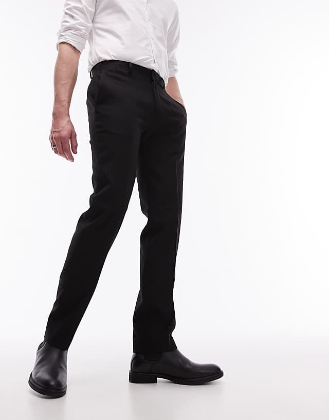 Asos Topman Stretch Slim Textured Suit Trousers In Black
