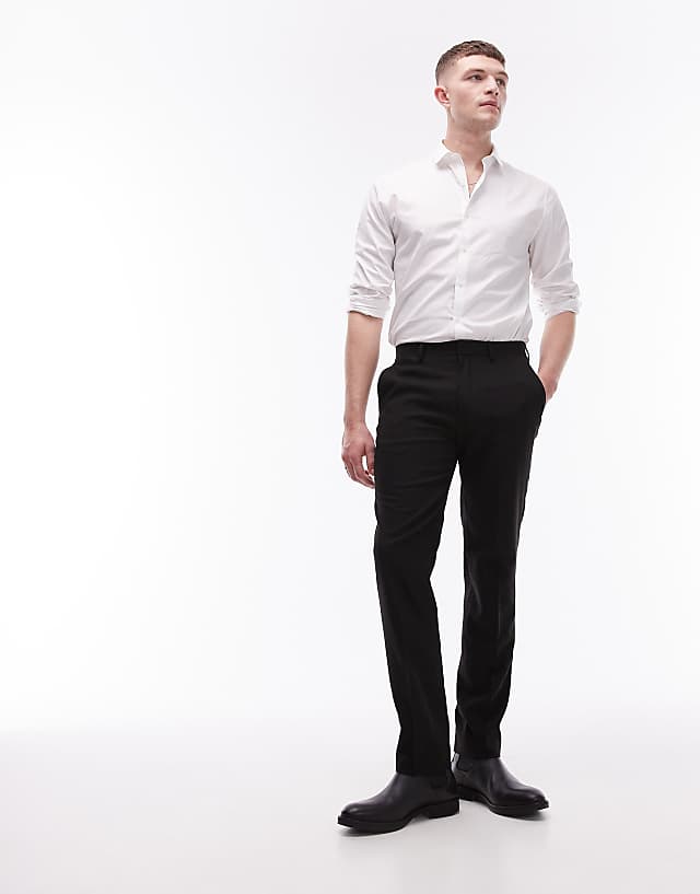 asos Topman stretch slim textured suit trousers in black