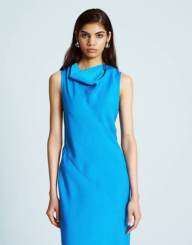 Asos Topshop Asymmetric Open Back Dress In Bright Blue