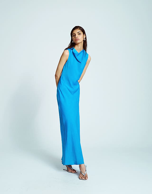 asos Topshop asymmetric open back dress in bright blue