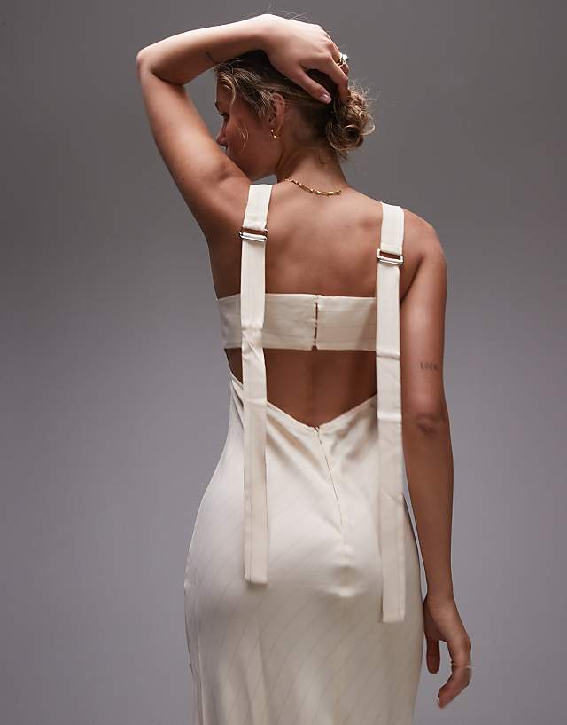 Asos Topshop Buckle Back Pinstripe Slip Dress In Ivory