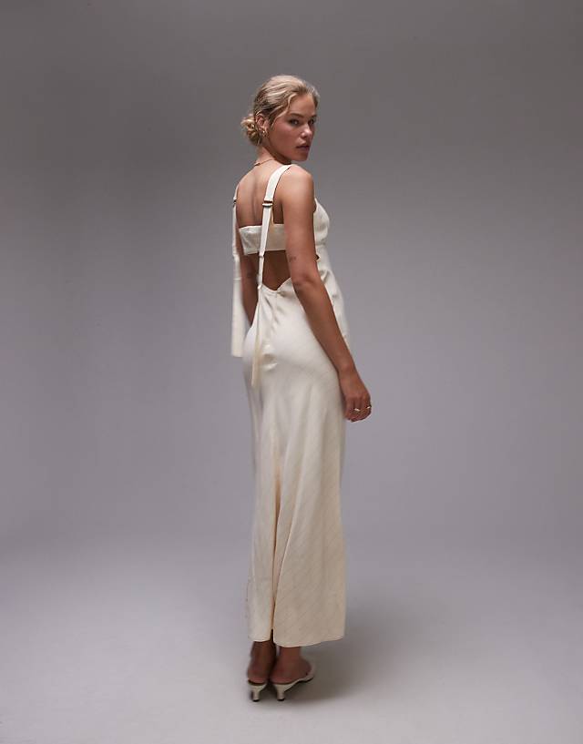 asos Topshop buckle back pinstripe slip dress in ivory