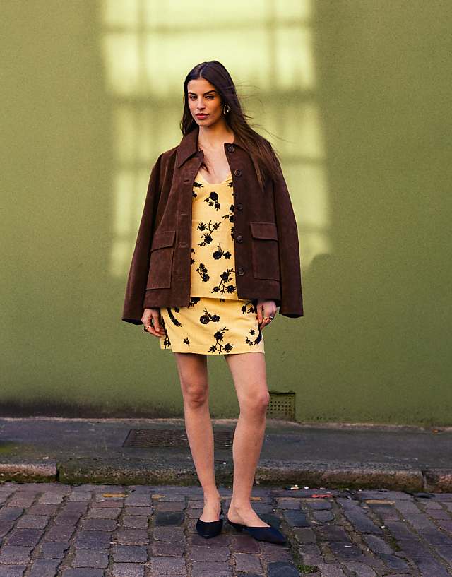 asos Topshop co-ord embellished linen mini skirt in yellow