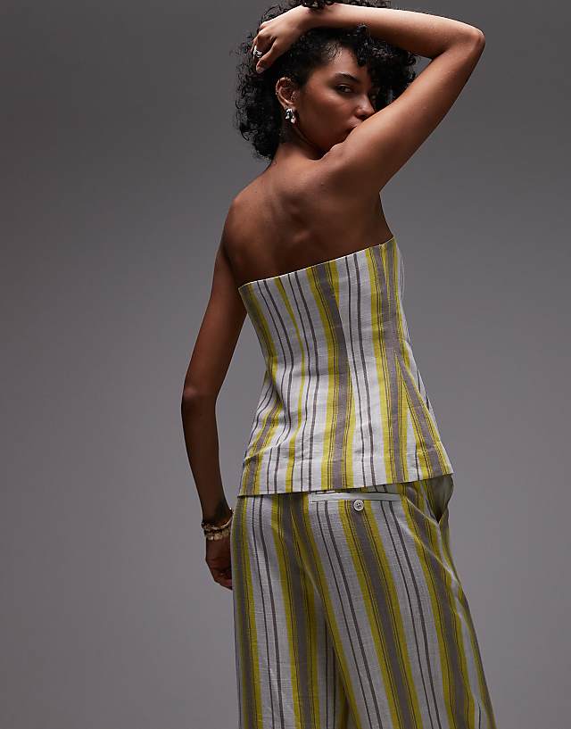 Asos Topshop Co Ord Linen Yellow Stripe Bandeau In Yellow