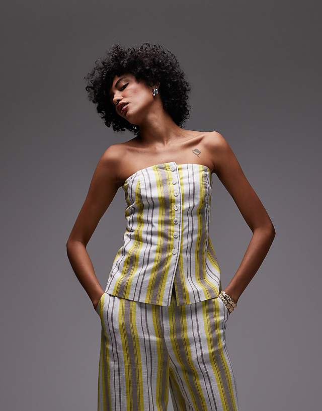 asos Topshop co ord linen yellow stripe bandeau in yellow