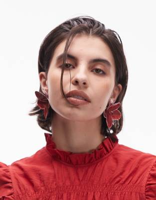 Asos Topshop Ellie Statement Orchid Earrings In Red