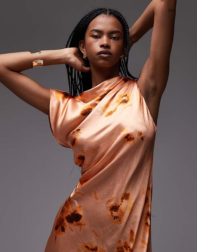 Asos Topshop Grown One Shoulder Ruched Waist Mini Dress In Print