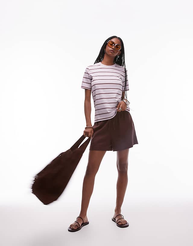 asos Topshop high rise drawcord linen shorts in chocolate