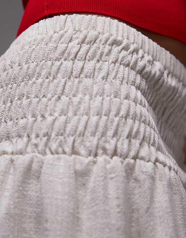 Asos Topshop High Rise Linen Mini Skirt With Ruched Sides In Natural