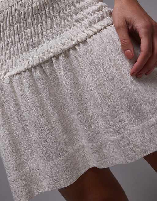 Asos Topshop High Rise Linen Mini Skirt With Ruched Sides In Natural