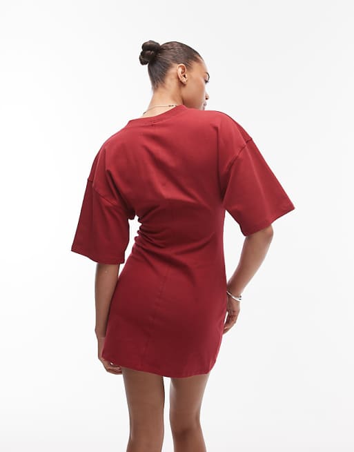 Asos Topshop Jersey Gathered Under Mini Bust Dress In Red