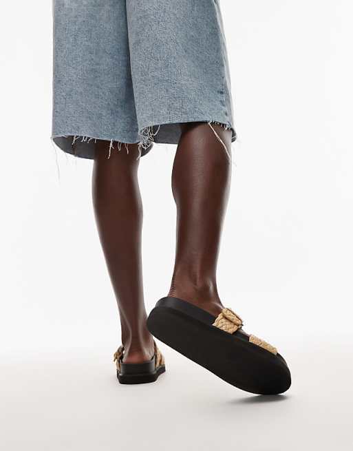 Asos Topshop Kady Woven Flat Sandal With Buckle In Natural