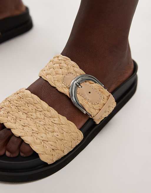Asos Topshop Kady Woven Flat Sandal With Buckle In Natural