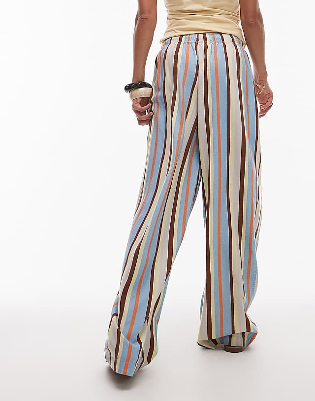 Asos Topshop Linen Balloon Trouser In Blue Multi Stripe
