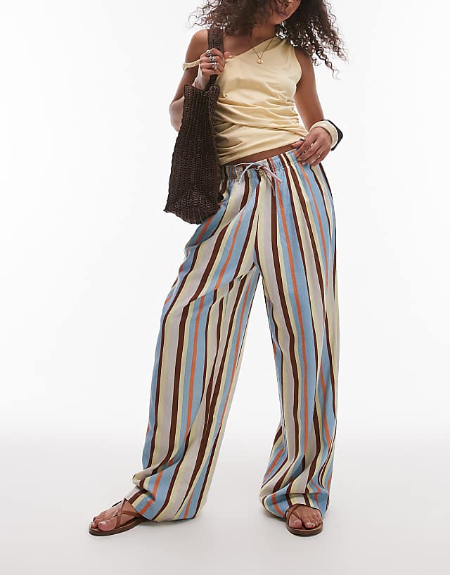 asos Topshop linen balloon trouser in blue multi stripe