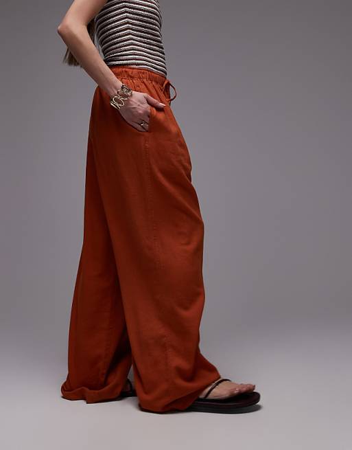 Asos Topshop Linen Balloon Trouser In Burnt In Orange
