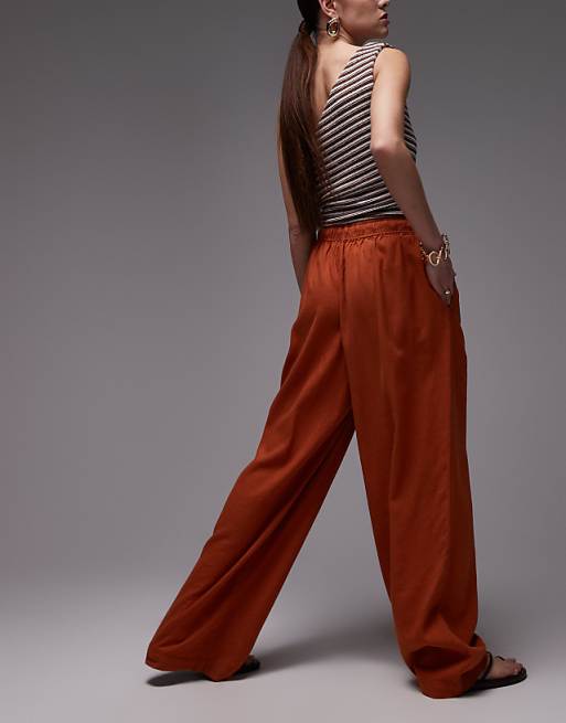 Asos Topshop Linen Balloon Trouser In Burnt In Orange