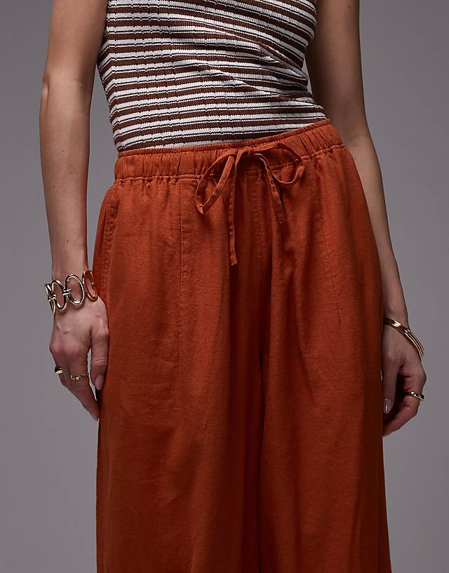 Asos Topshop Linen Balloon Trouser In Burnt In Orange