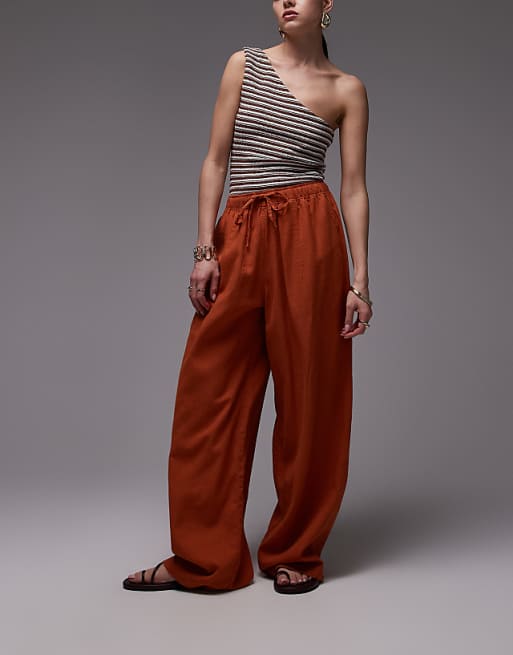 asos Topshop linen balloon trouser in burnt in orange