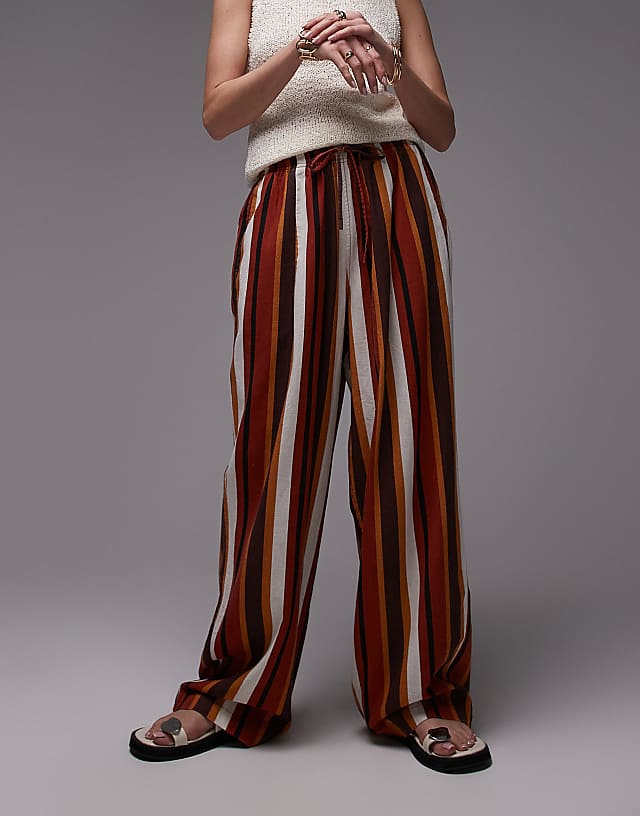 Asos Topshop Linen Balloon Trouser In Chocolate Stripe