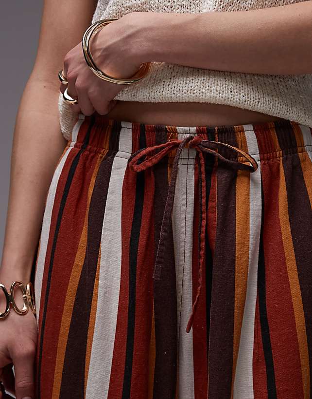 Asos Topshop Linen Balloon Trouser In Chocolate Stripe