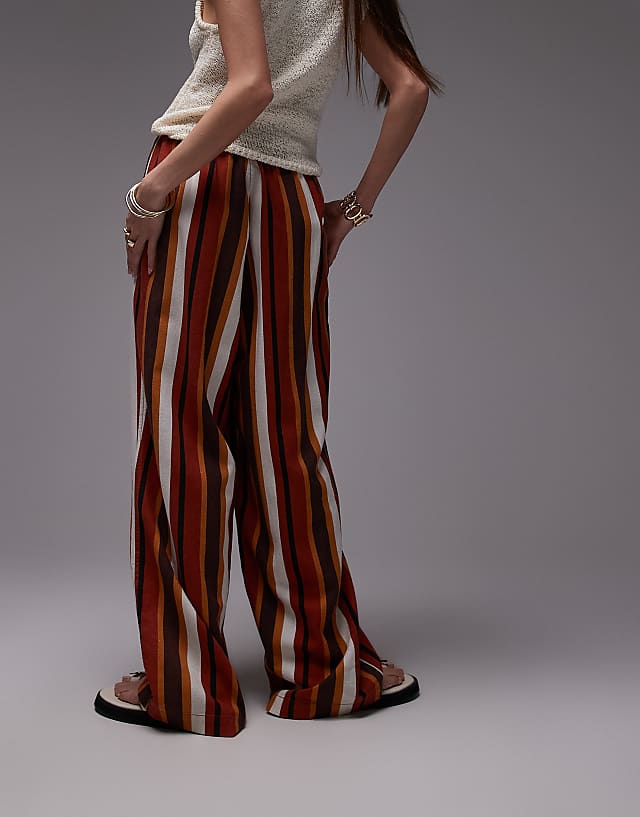 Asos Topshop Linen Balloon Trouser In Chocolate Stripe