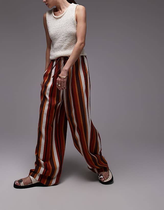 asos Topshop linen balloon trouser in chocolate stripe