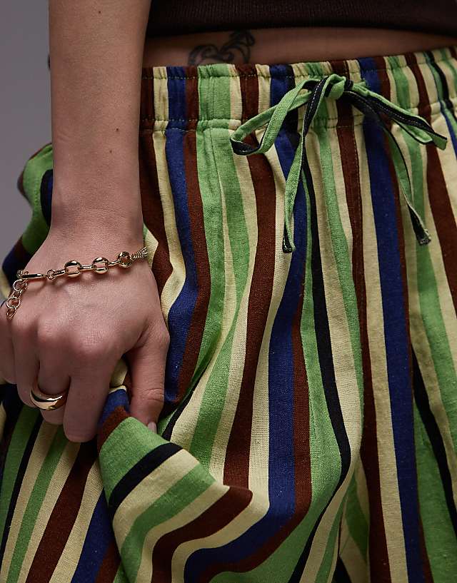 Asos Topshop Linen Balloon Trouser In Green Variegated Stripe