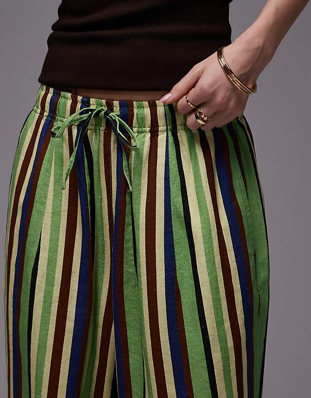 Asos Topshop Linen Balloon Trouser In Green Variegated Stripe