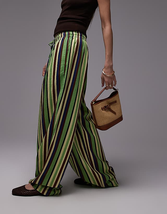 asos Topshop linen balloon trouser in green variegated stripe