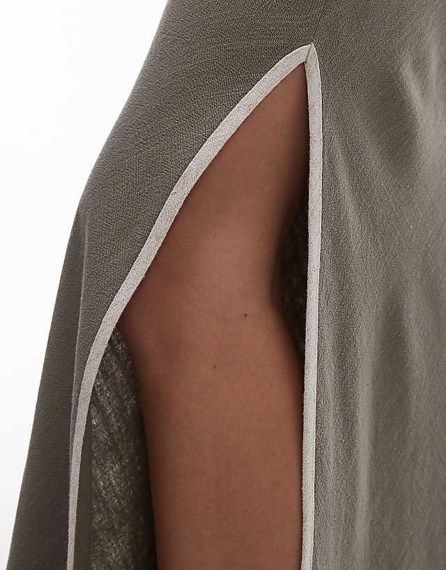 Asos Topshop Linen Bias Maxi Skirt In Green With Contrast Piping