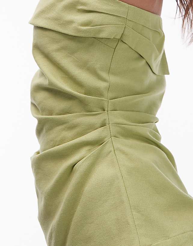 Asos Topshop Linen Fold Over Bandeau In Pistachio Green