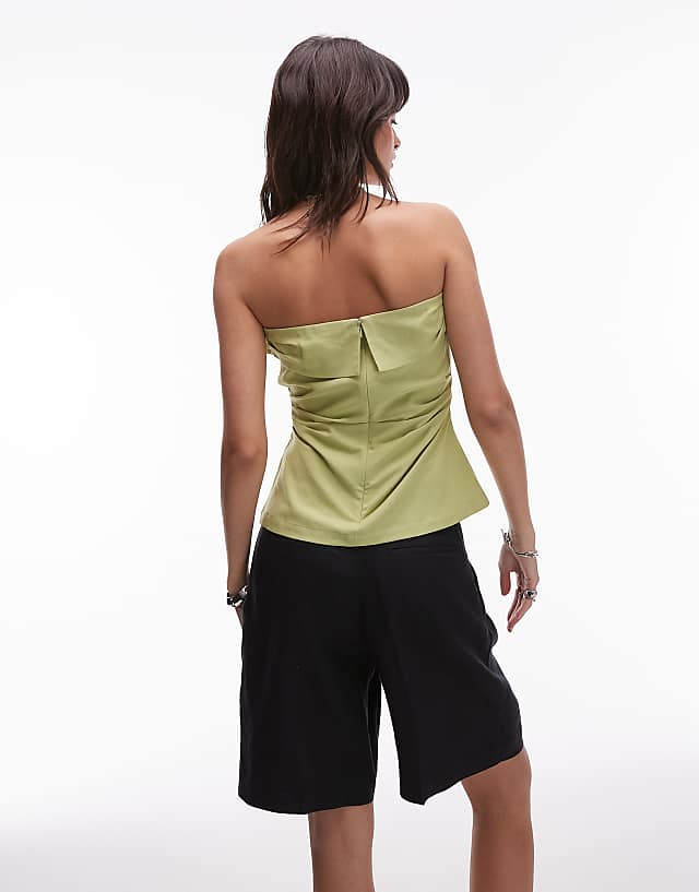 Asos Topshop Linen Fold Over Bandeau In Pistachio Green