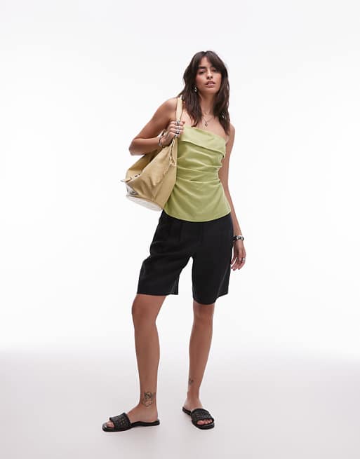 Asos Topshop Linen Fold Over Bandeau In Pistachio Green