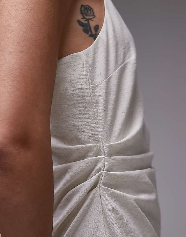 Asos Topshop Linen Halter Ruched Mini Dress In Natural