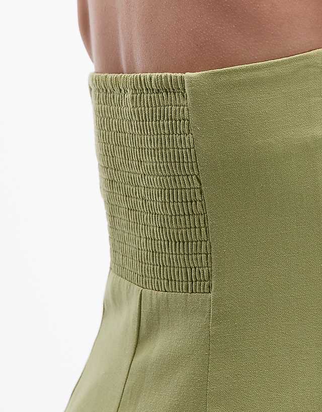 Asos Topshop Linen Heavy Seamed Bandeau Midi In Pistachio Green