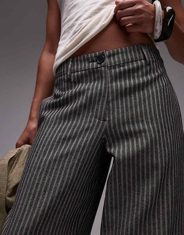 Asos Topshop Linen Low Slung Stripe Trouser In Mono