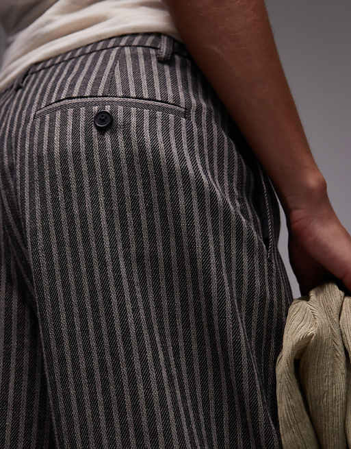 Asos Topshop Linen Low Slung Stripe Trouser In Mono